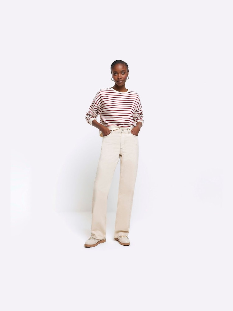 River Island Cream High Rise Relaxed Straight Jeans - Image 1 of 5 River Island Cream High Rise Relaxed Straight Jeans - Image 1 of 5