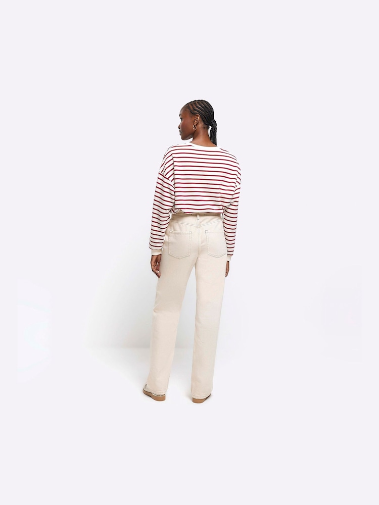 River Island Cream High Rise Relaxed Straight Jeans - Image 2 of 5 River Island Cream High Rise Relaxed Straight Jeans - Image 2 of 5