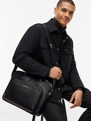 Tommy Hilfiger Black Metal Logo Textured Slim Laptop Bag - Image 1 of 4