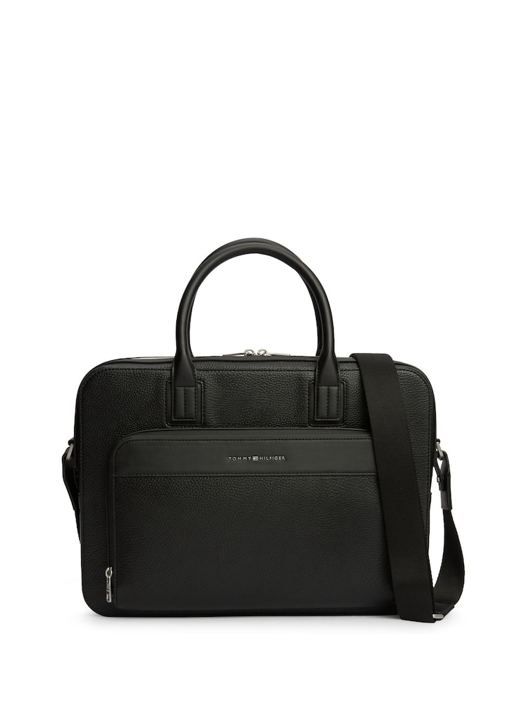 Tommy Hilfiger Black Metal Logo Textured Slim Laptop Bag - Image 2 of 4 Tommy Hilfiger Black Metal Logo Textured Slim Laptop Bag - Image 2 of 4