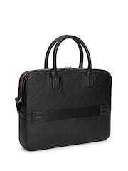 Tommy Hilfiger Black Metal Logo Textured Slim Laptop Bag - Image 3 of 4