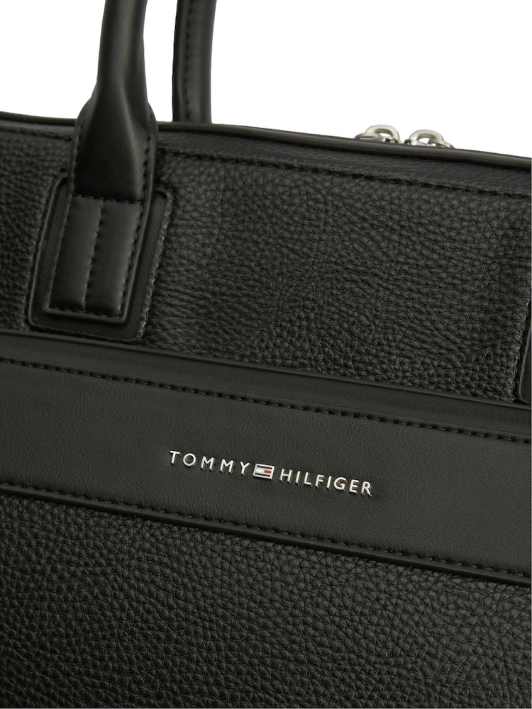 Tommy Hilfiger Black Metal Logo Textured Slim Laptop Bag - Image 4 of 4 Tommy Hilfiger Black Metal Logo Textured Slim Laptop Bag - Image 4 of 4