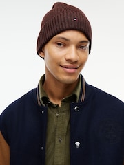 Rojo - Gorro bordado de cachemira con bandera de Tommy Hilfiger - Imagen 1 de 4