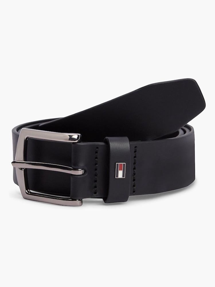 Tommy Hilfiger Black Leather Enamel Flag Rectangular Buckle Belt - Image 1 of 4 Tommy Hilfiger Black Leather Enamel Flag Rectangular Buckle Belt - Image 1 of 4