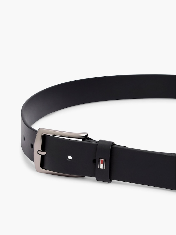 Tommy Hilfiger Black Leather Enamel Flag Rectangular Buckle Belt - Image 2 of 4 Tommy Hilfiger Black Leather Enamel Flag Rectangular Buckle Belt - Image 2 of 4