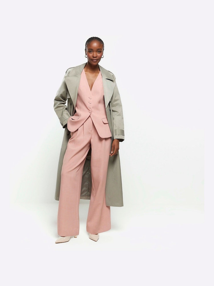 River Island Pink Triple Pleat Wide Leg Trousers - Image 1 of 4 River Island Pink Triple Pleat Wide Leg Trousers - Image 1 of 4