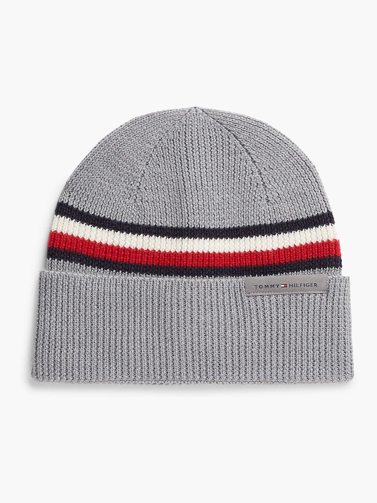 Tommy Hilfiger Grey Wool Blend Global Stripe Beanie - Image 2 of 4