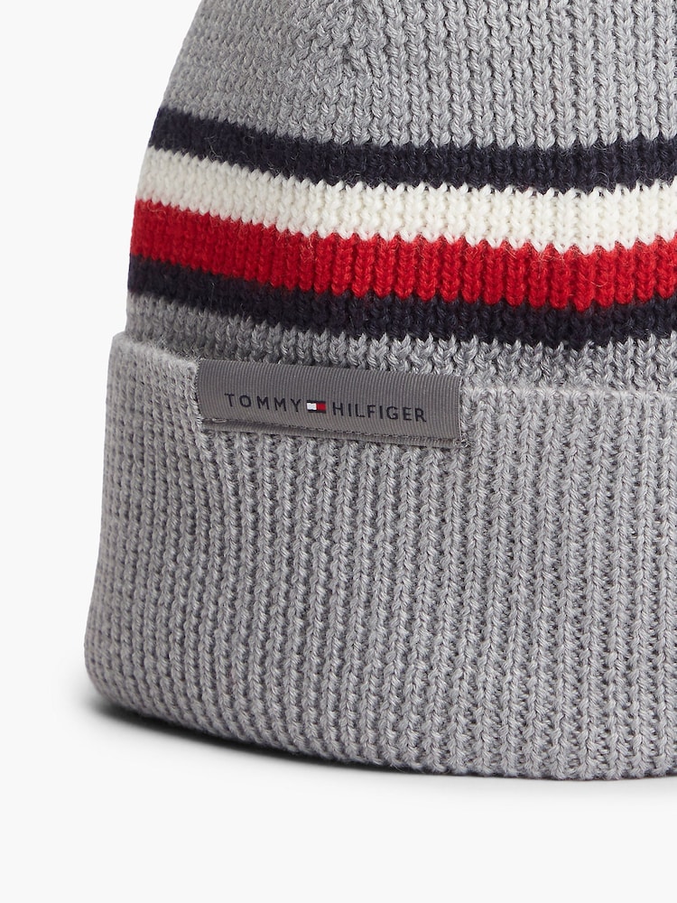 Tommy Hilfiger Grey Wool Blend Global Stripe Beanie - Image 4 of 4