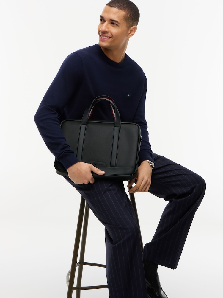 Tommy Hilfiger Black Textured Global Stripe Laptop Bag - Image 1 of 5 Tommy Hilfiger Black Textured Global Stripe Laptop Bag - Image 1 of 5