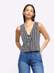 River Island Black Tie Stripe Waistcoat - Image 1 of 4