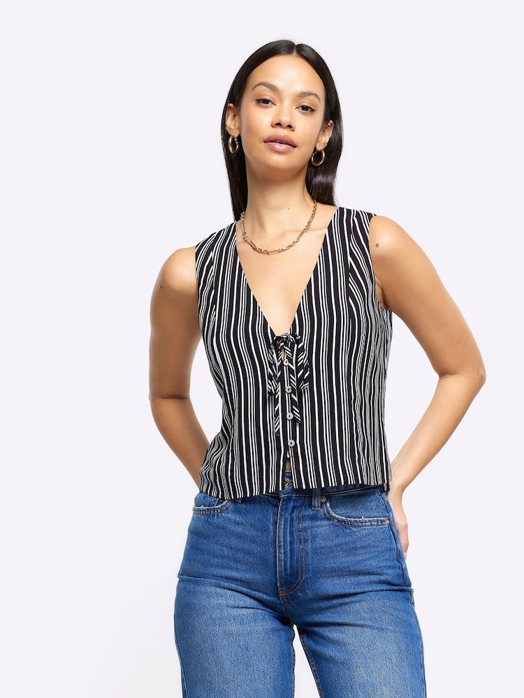 River Island Black Tie Stripe Waistcoat - Image 1 of 4