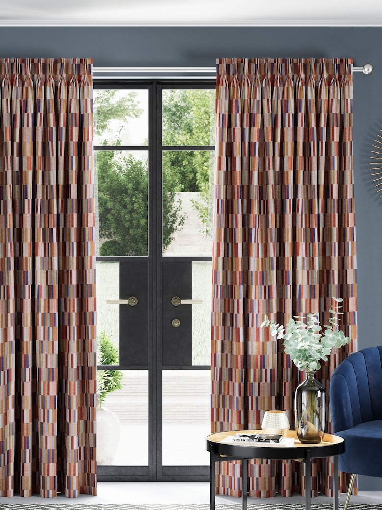 Rust Brown Blocks Made To Measure Curtains - Image 1 of 8