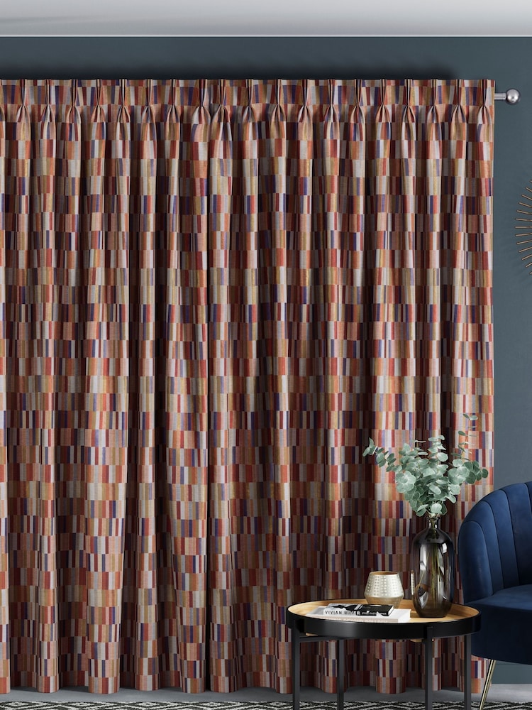 Rust Brown Blocks Made To Measure Curtains - Image 2 of 8