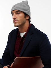 Tommy Hilfiger Grey Flag Embroidery Beanie With Cashmere - Image 1 of 4