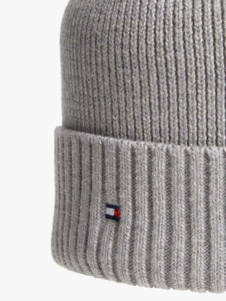 Tommy Hilfiger Grey Flag Embroidery Beanie With Cashmere - Image 4 of 4 Tommy Hilfiger Grey Flag Embroidery Beanie With Cashmere - Image 4 of 4