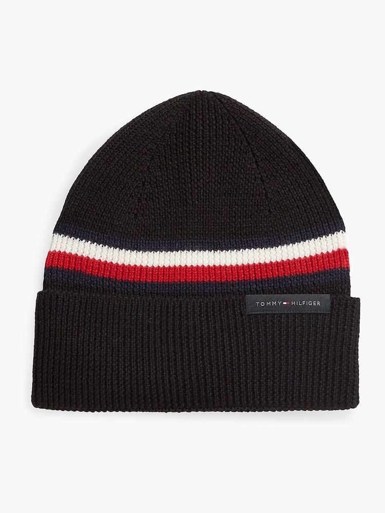 Tommy Hilfiger Black Wool Blend Global Stripe Beanie - Image 1 of 4