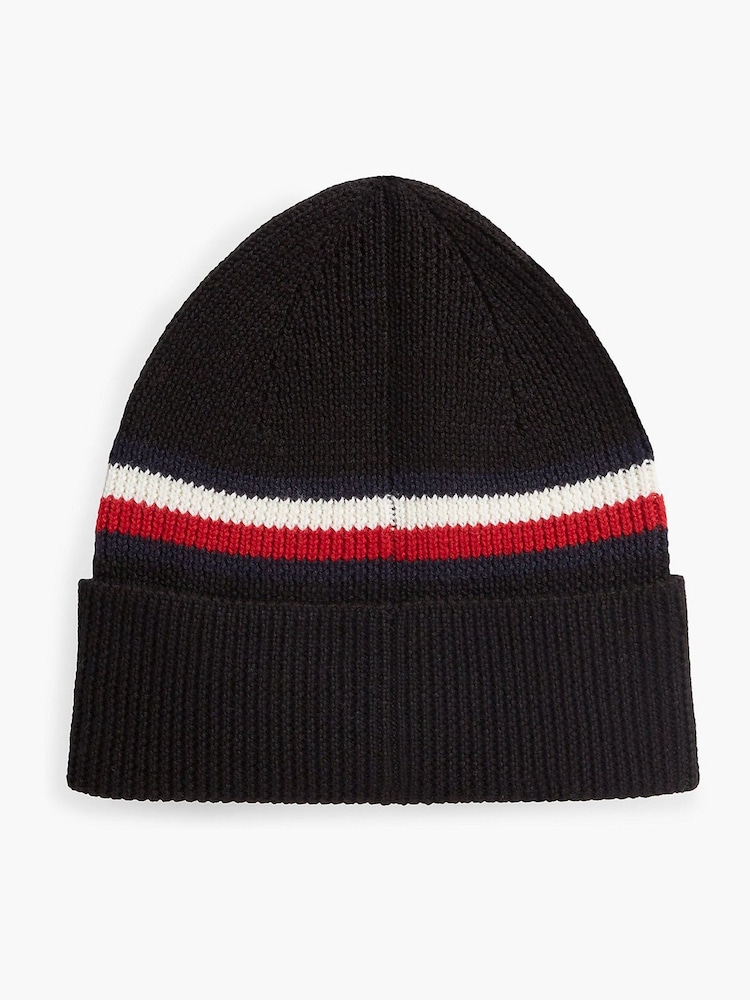 Tommy Hilfiger Black Wool Blend Global Stripe Beanie - Image 2 of 4
