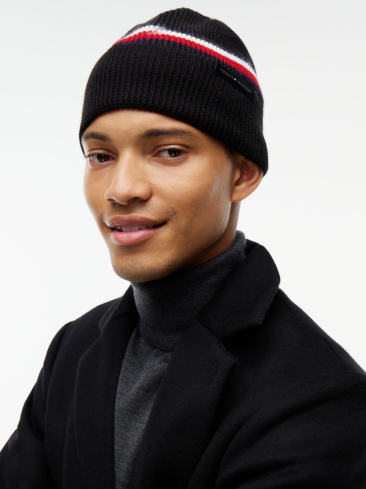 Tommy Hilfiger Black Wool Blend Global Stripe Beanie - Image 4 of 4