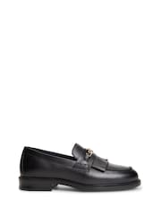 Tommy Hilfiger Black Leather Chain Horsebit Fringe Loafers - Image 1 of 6