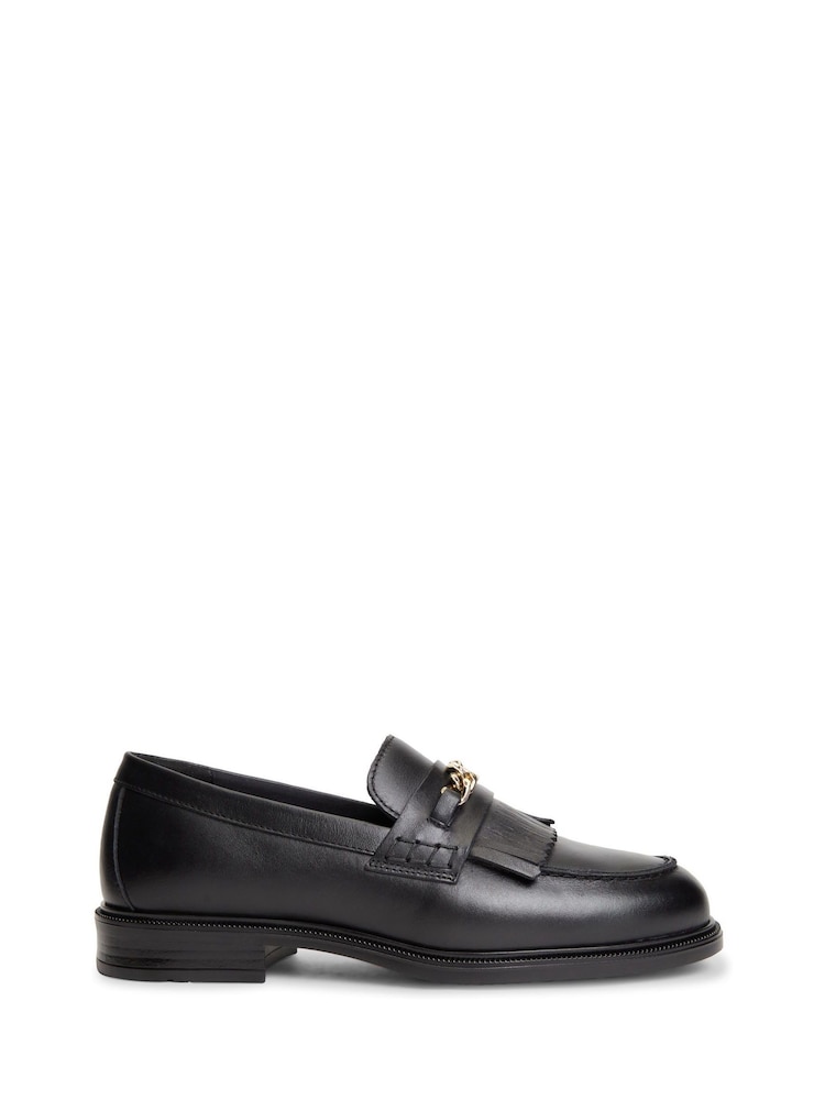 Tommy Hilfiger Black Leather Chain Horsebit Fringe Loafers - Image 1 of 6 Tommy Hilfiger Black Leather Chain Horsebit Fringe Loafers - Image 1 of 6