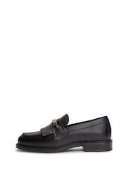 Tommy Hilfiger Black Leather Chain Horsebit Fringe Loafers - Image 2 of 6