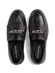 Tommy Hilfiger Black Leather Chain Horsebit Fringe Loafers - Image 5 of 6