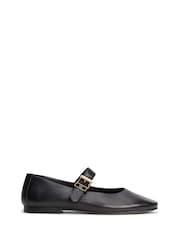 Tommy Hilfiger Black Leather Buckle Mary Jane Ballerinas - Image 1 of 6