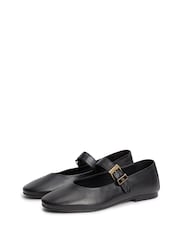 Tommy Hilfiger Black Leather Buckle Mary Jane Ballerinas - Image 3 of 6