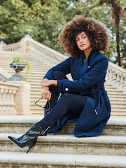 Sosandar Navy Military Wrap Longline Coat - Image 1 of 6