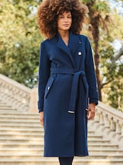 Sosandar Navy Military Wrap Longline Coat - Image 3 of 6