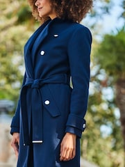 Sosandar Navy Military Wrap Longline Coat - Image 6 of 6