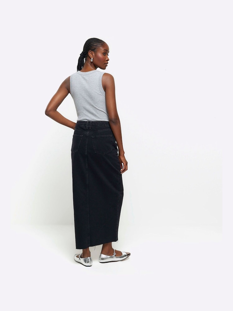 River Island Black Split Hem Denim Maxi Skirt - Image 2 of 6 River Island Black Split Hem Denim Maxi Skirt - Image 2 of 6