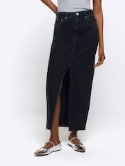 River Island Black Split Hem Denim Maxi Skirt - Image 3 of 6