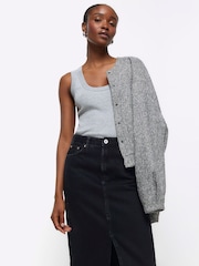 River Island Black Split Hem Denim Maxi Skirt - Image 4 of 6