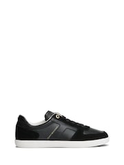 Tommy Hilfiger Black Leather Mixed Texture Enamel Flag Trainers - Image 1 of 6