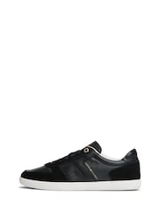 Tommy Hilfiger Black Leather Mixed Texture Enamel Flag Trainers - Image 2 of 6