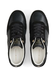 Tommy Hilfiger Black Leather Mixed Texture Enamel Flag Trainers - Image 5 of 6