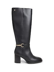 Tommy Hilfiger Black Leather Block Heel Riding Boots - Image 1 of 6