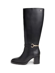 Tommy Hilfiger Black Leather Block Heel Riding Boots - Image 2 of 6