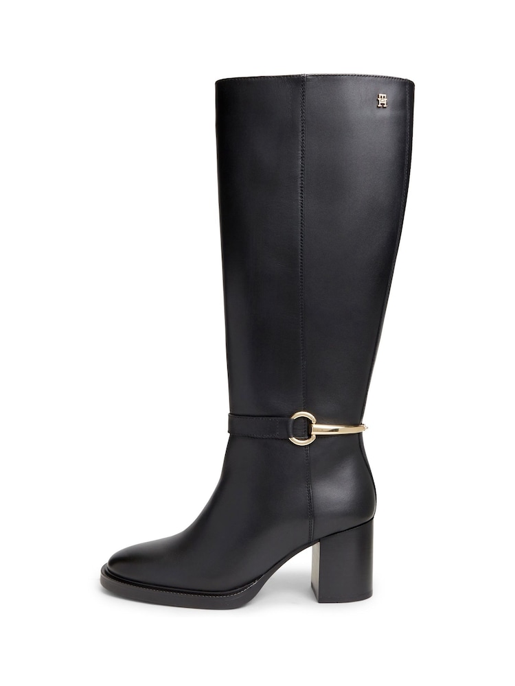 Tommy Hilfiger Black Leather Block Heel Riding Boots - Image 2 of 6 Tommy Hilfiger Black Leather Block Heel Riding Boots - Image 2 of 6
