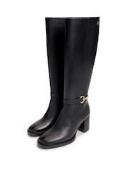 Tommy Hilfiger Black Leather Block Heel Riding Boots - Image 3 of 6