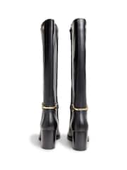 Tommy Hilfiger Black Leather Block Heel Riding Boots - Image 4 of 6