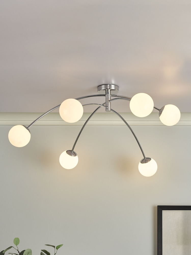 Dar Lighting Silver Puglia 6 Light Semi Flush Fitting Ceiling Light - Image 1 of 4