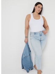River Island Blue Curve High Rise Slim Straight Non - Stretch Jeans - Image 1 of 6
