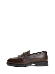 Tommy Hilfiger Brown Leather Chain Horsebit Fringe Loafers - Image 1 of 6