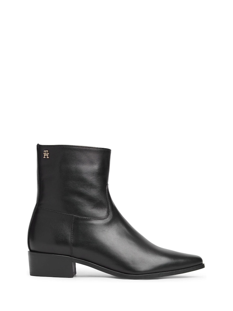 Tommy Hilfiger Black Leather Zip-Up Ankle Boots - Image 1 of 6 Tommy Hilfiger Black Leather Zip-Up Ankle Boots - Image 1 of 6