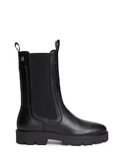 Tommy Hilfiger Black Leather Cleat High Chelsea Boots - Image 1 of 6