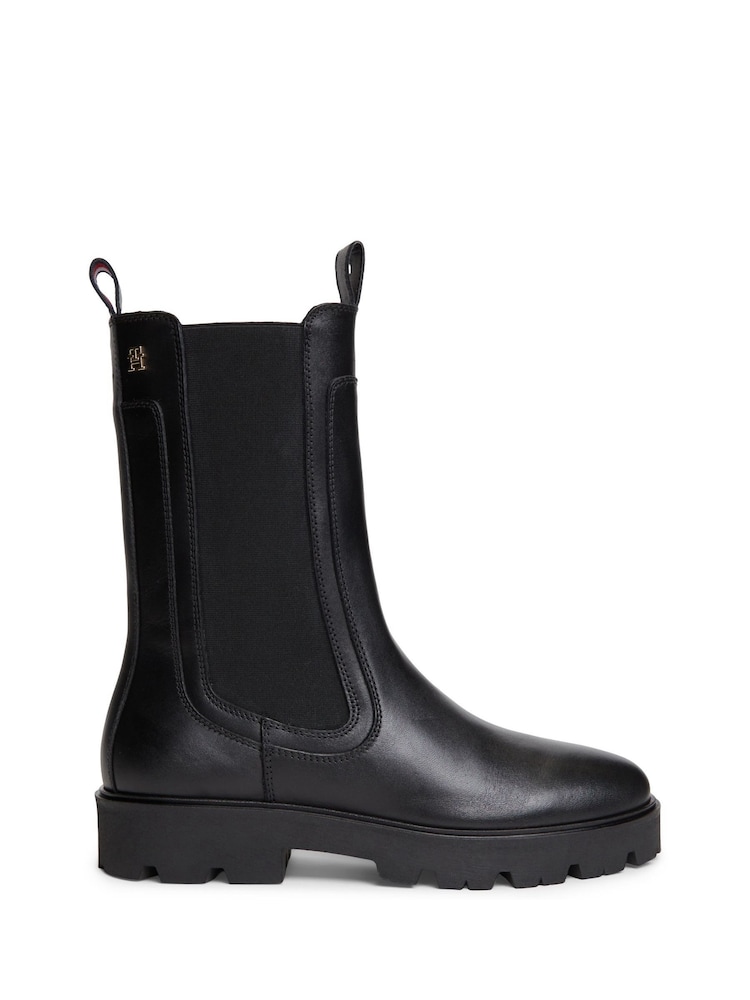 Tommy Hilfiger Black Leather Cleat High Chelsea Boots - Image 1 of 6 Tommy Hilfiger Black Leather Cleat High Chelsea Boots - Image 1 of 6