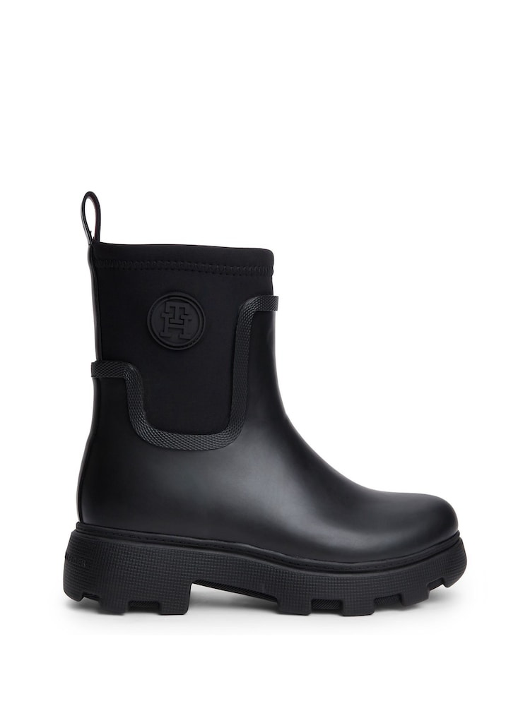 Tommy Hilfiger Black Monogram Cleat Rain Boots - Image 1 of 6 Tommy Hilfiger Black Monogram Cleat Rain Boots - Image 1 of 6