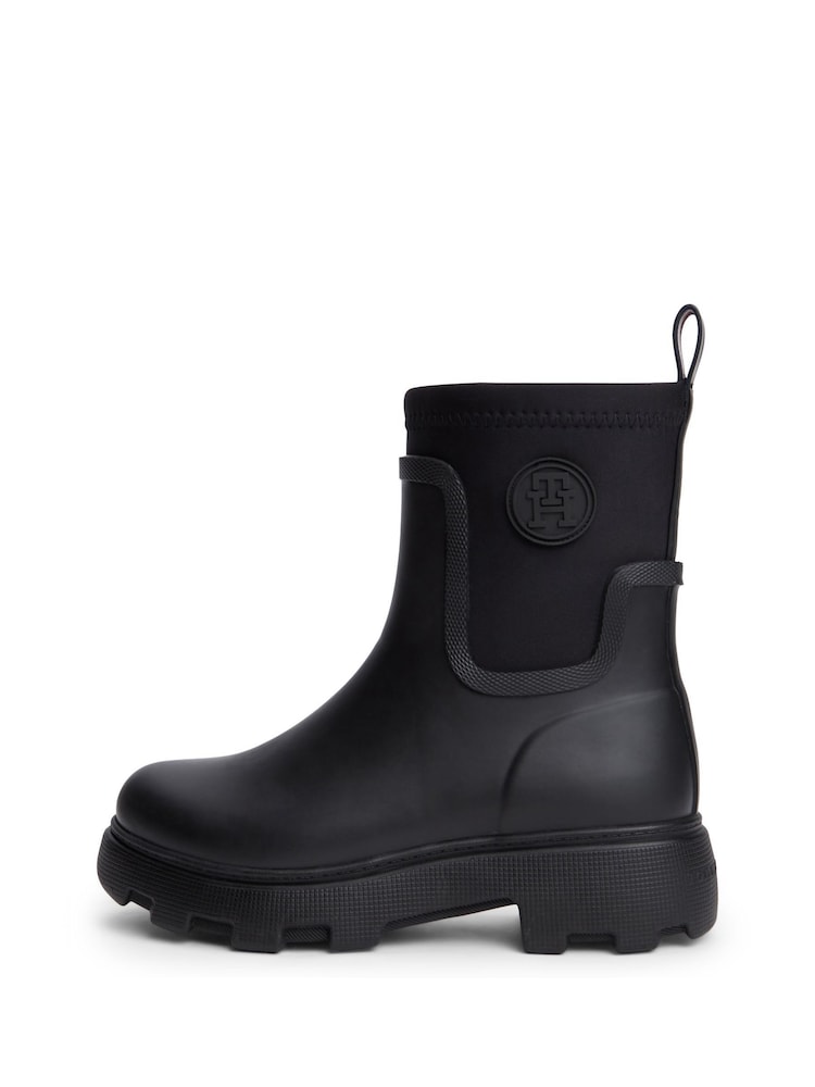 Tommy Hilfiger Black Monogram Cleat Rain Boots - Image 2 of 6 Tommy Hilfiger Black Monogram Cleat Rain Boots - Image 2 of 6